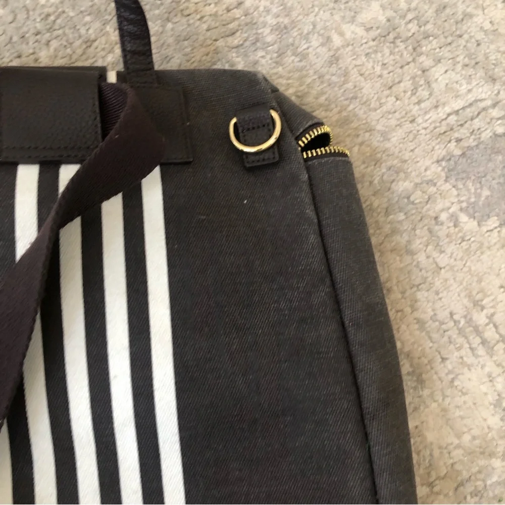 Henri Bendel Brown and White Stripe Convertible Nylon Travel Packable Backpack